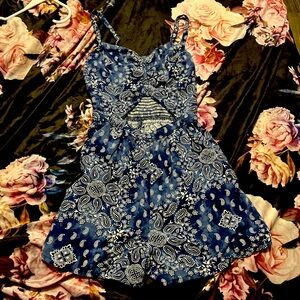 XS Blue and white print bandana romper